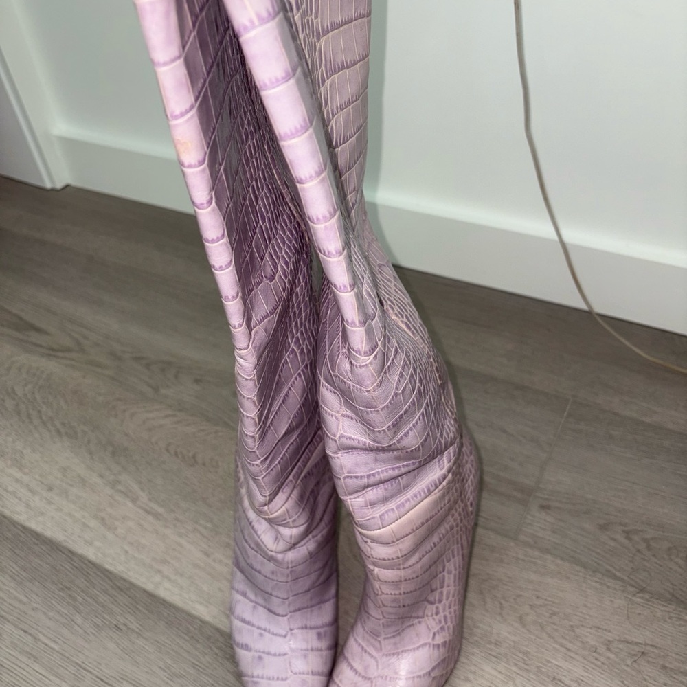 Paris Texas Lilac Croc-Embossed Heeled Boots